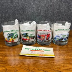 1996 Hess Toy Truck Barware Drinking‎ Glasses Collector's Series Vintage Mancave